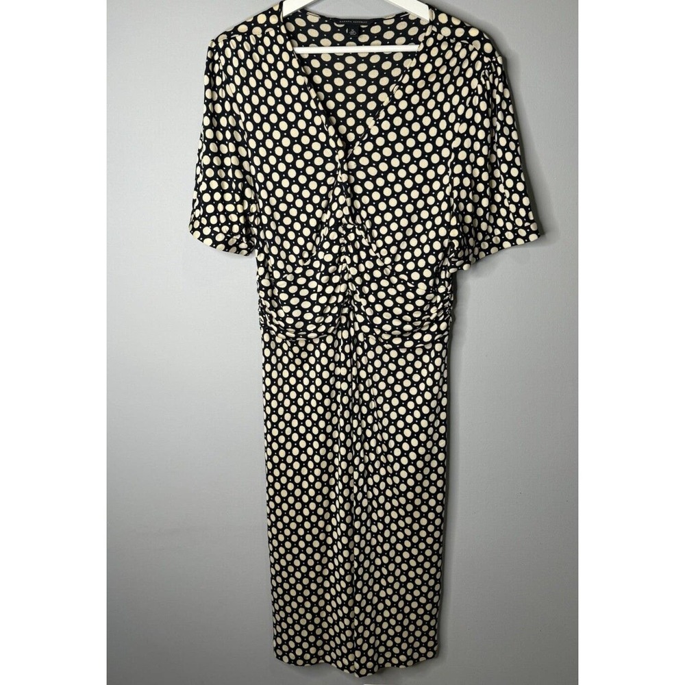Banana Republic Dress Black & Brown Polka Dot Viscose Silk Jersey Dress Size XL